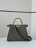 Fendi 8BN327 Peekaboo ISeeU Small Gray Ostrich leather bag