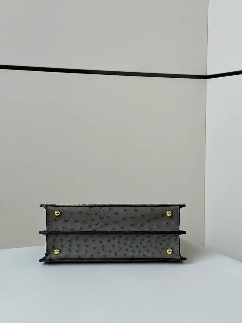 Fendi 8BN327 Peekaboo ISeeU Small Gray Ostrich leather bag