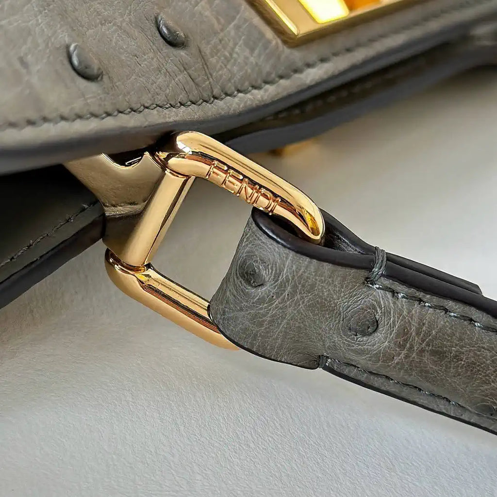 Fendi 8BN327 Peekaboo ISeeU Small Gray Ostrich leather bag