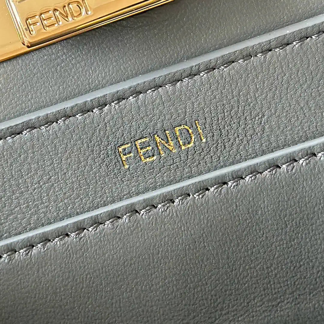 Fendi 8BN327 Peekaboo ISeeU Small Gray Ostrich leather bag