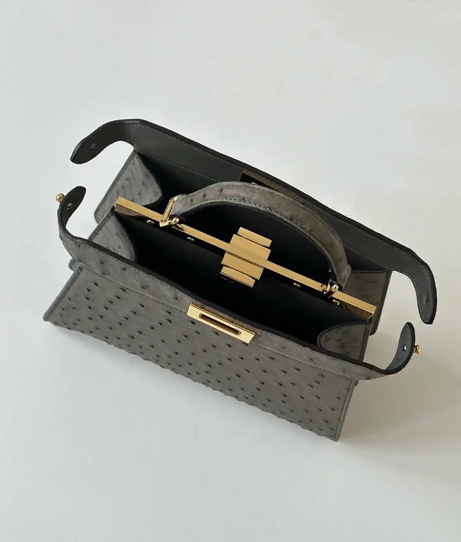 Fendi 8BN327 Peekaboo ISeeU Small Gray Ostrich leather bag