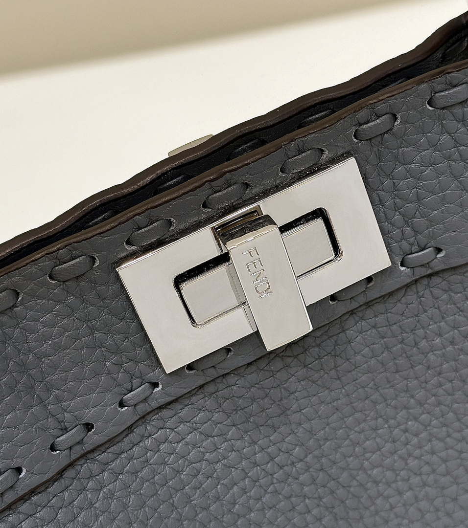 Fendi 8BN327 Peekaboo ISeeU Small Gray Selleria bag with 556 hand-sewn topstitches 80133Am