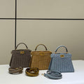 Fendi 8bn327arbcf1i2a Peekaboo ISeeU Small Light blue leather and interlaced fibre bag 80169M - Default Title - View 1