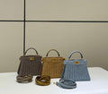Fendi 8bn327arbcf1i2a Peekaboo ISeeU Small Light blue leather and interlaced fibre bag 80169M