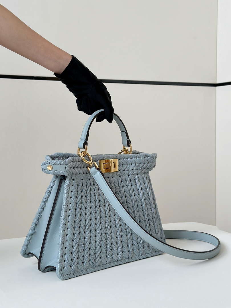 Fendi 8bn327arbcf1i2a Peekaboo ISeeU Small Light blue leather and interlaced fibre bag 80169M