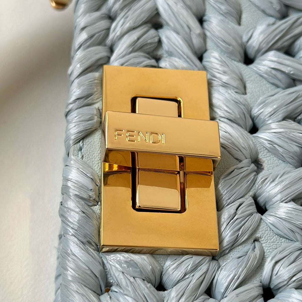 Fendi 8bn327arbcf1i2a Peekaboo ISeeU Small Light blue leather and interlaced fibre bag 80169M