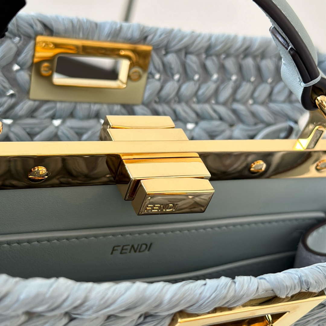 Fendi 8bn327arbcf1i2a Peekaboo ISeeU Small Light blue leather and interlaced fibre bag 80169M