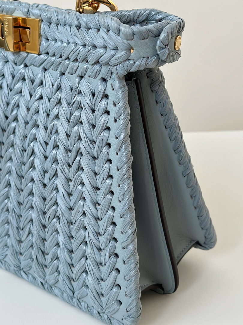 Fendi 8bn327arbcf1i2a Peekaboo ISeeU Small Light blue leather and interlaced fibre bag 80169M