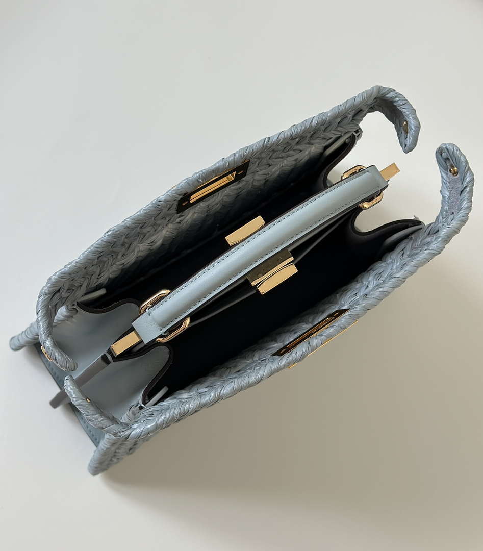 Fendi 8bn327arbcf1i2a Peekaboo ISeeU Small Light blue leather and interlaced fibre bag 80169M