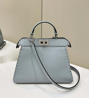 Fendi 8BN327 Peekaboo ISeeU Small Light Blue Selleria bag with 556 hand-sewn topstitches 80133Am - Default Title - View 1