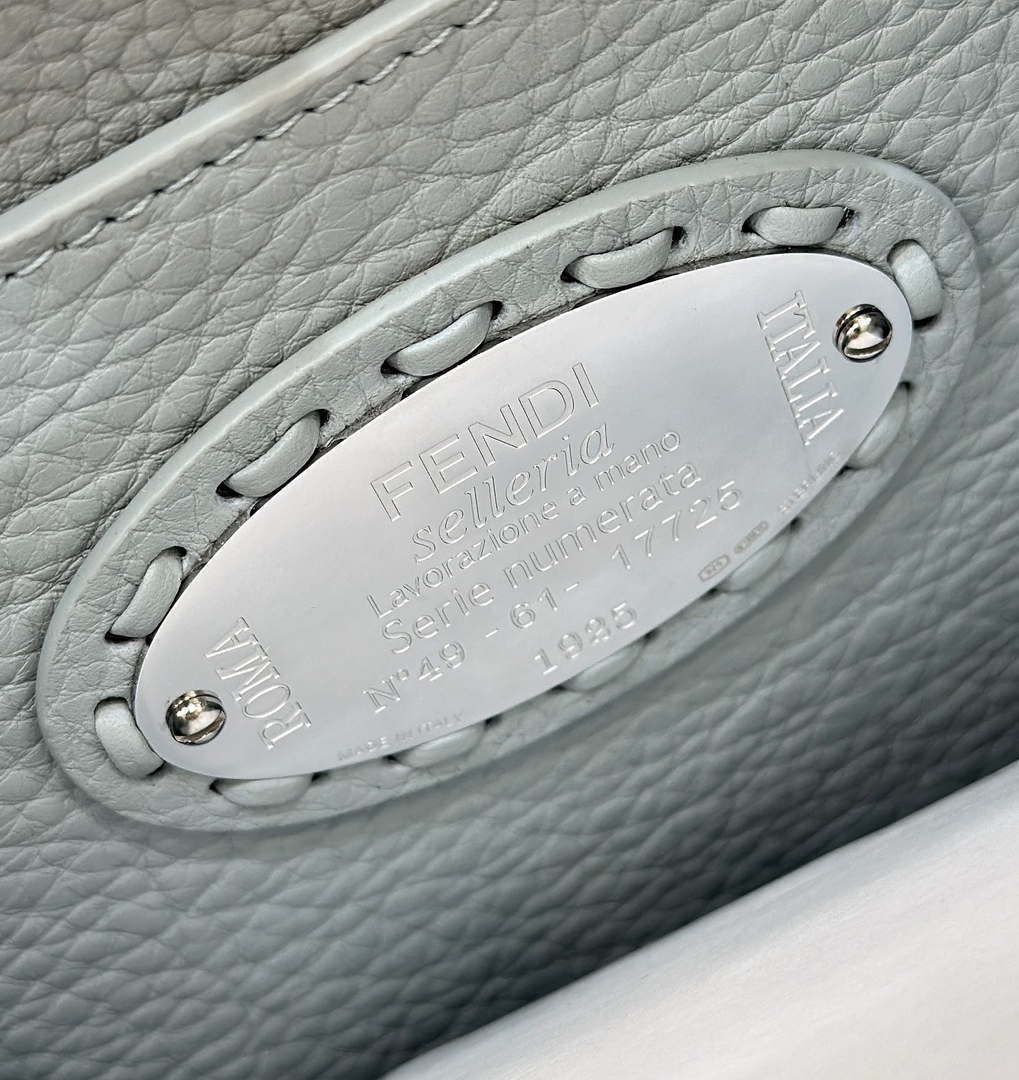 Fendi 8BN327 Peekaboo ISeeU Small Light Blue Selleria bag with 556 hand-sewn topstitches 80133Am