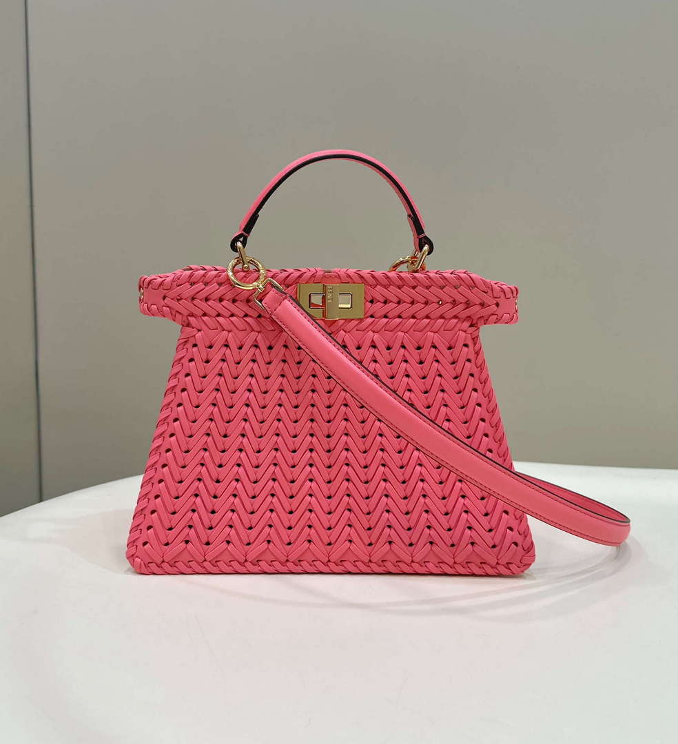 Fendi 8BN327 Peekaboo ISeeU Small Pink interlace leather bag 80138M - Default Title - View 1