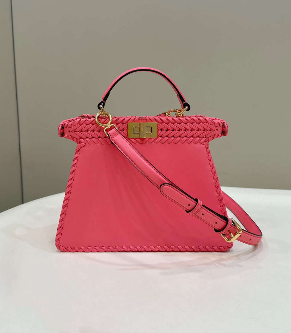 Fendi 8BN327 Peekaboo ISeeU Small Pink interlace leather bag 80138M