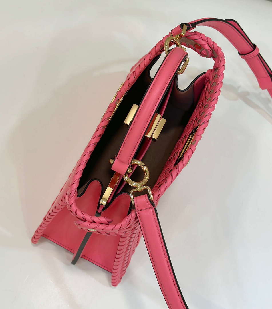 Fendi 8BN327 Peekaboo ISeeU Small Pink interlace leather bag 80138M