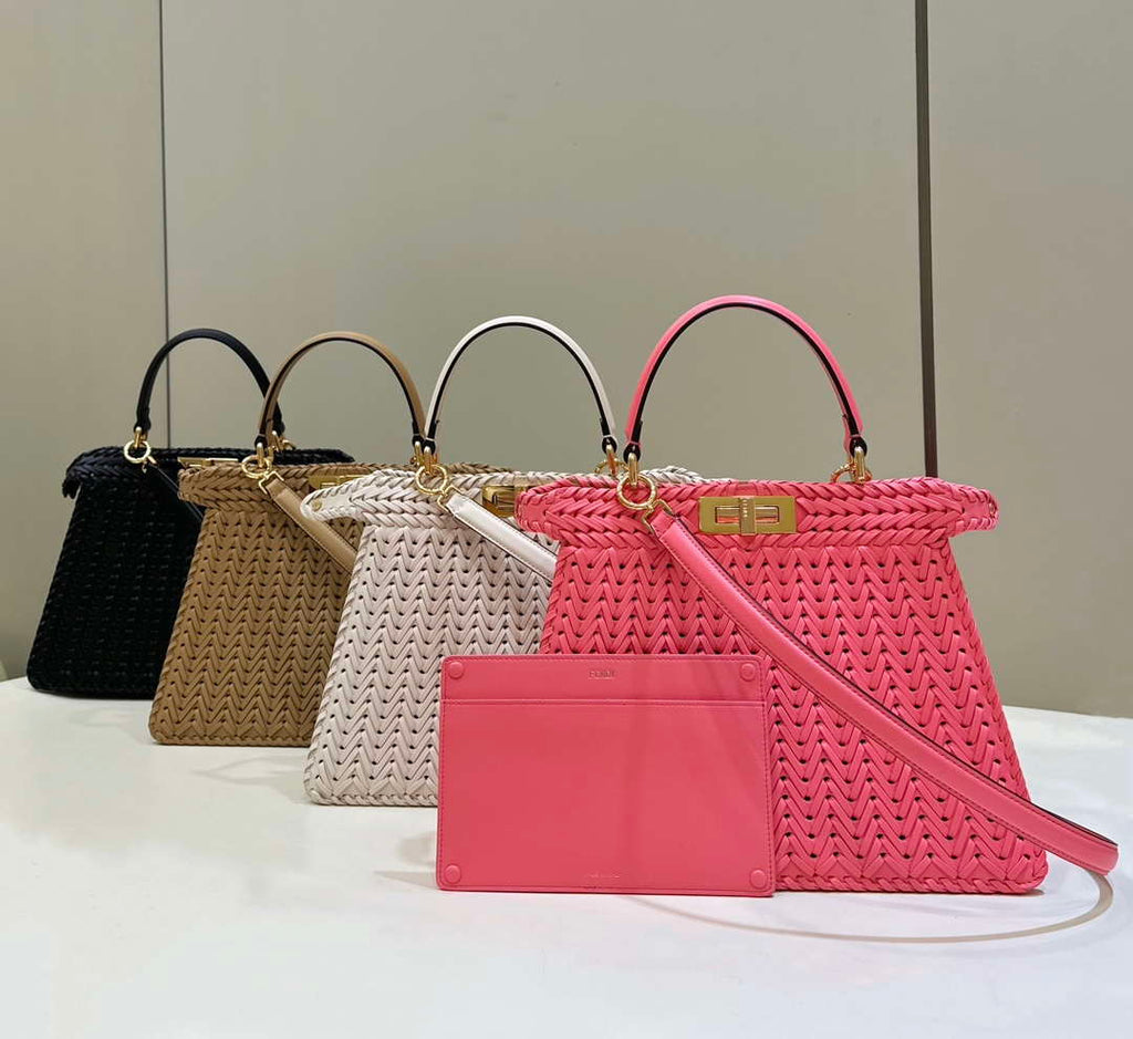 Fendi 8BN327 Peekaboo ISeeU Small Pink interlace leather bag 80138M