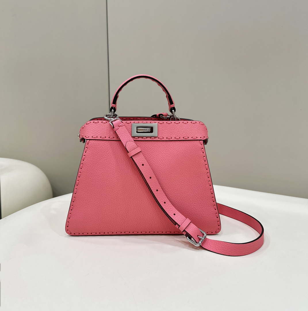 Fendi 8BN327 Peekaboo ISeeU Small Pink Selleria bag with 556 hand-sewn topstitches 80133Am
