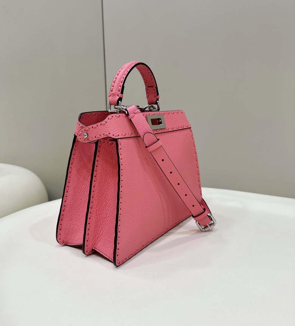 Fendi 8BN327 Peekaboo ISeeU Small Pink Selleria bag with 556 hand-sewn topstitches 80133Am