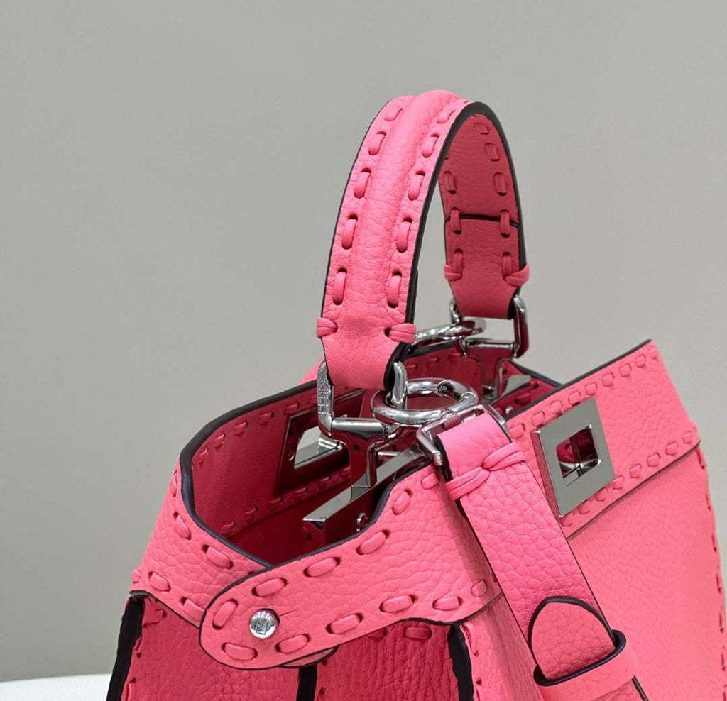 Fendi 8BN327 Peekaboo ISeeU Small Pink Selleria bag with 556 hand-sewn topstitches 80133Am