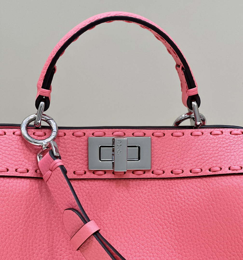 Fendi 8BN327 Peekaboo ISeeU Small Pink Selleria bag with 556 hand-sewn topstitches 80133Am