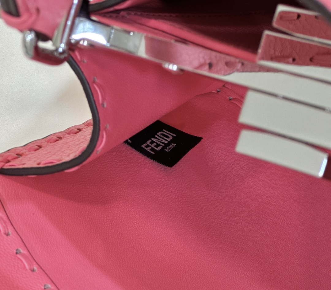 Fendi 8BN327 Peekaboo ISeeU Small Pink Selleria bag with 556 hand-sewn topstitches 80133Am