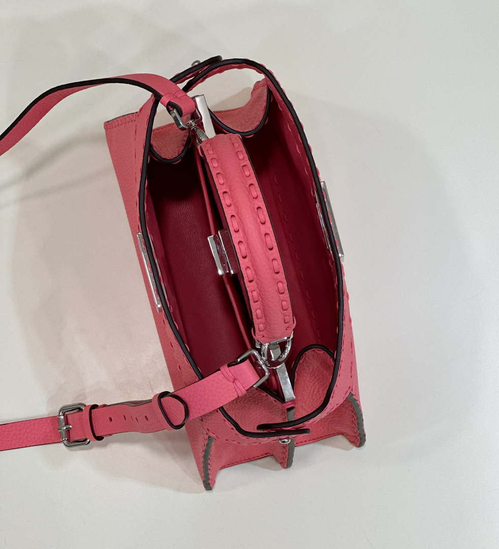 Fendi 8BN327 Peekaboo ISeeU Small Pink Selleria bag with 556 hand-sewn topstitches 80133Am