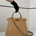 Fendi 8BN327 Peekaboo ISeeU Small Sand leather and interlaced fibre bag 80169M - Default Title - View 1