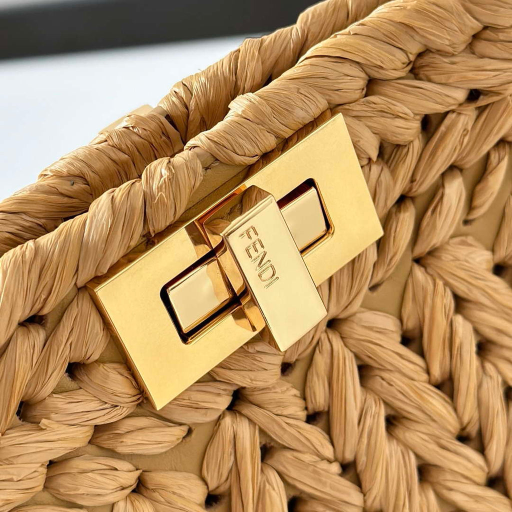 Fendi 8BN327 Peekaboo ISeeU Small Sand leather and interlaced fibre bag 80169M