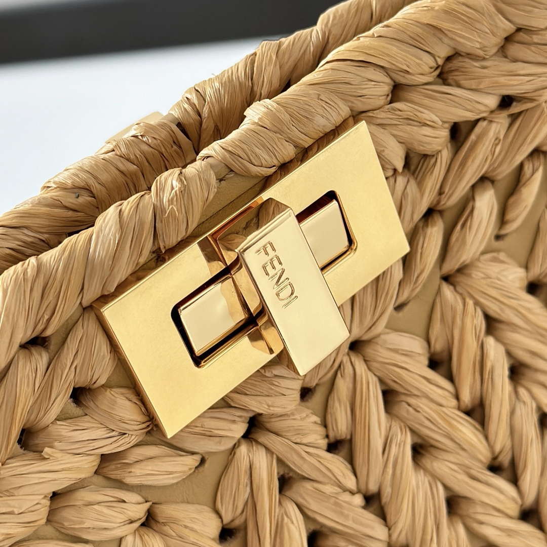 Fendi 8BN327 Peekaboo ISeeU Small Sand leather and interlaced fibre bag 80169M