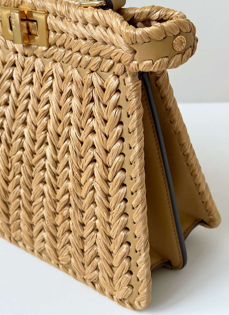 Fendi 8BN327 Peekaboo ISeeU Small Sand leather and interlaced fibre bag 80169M