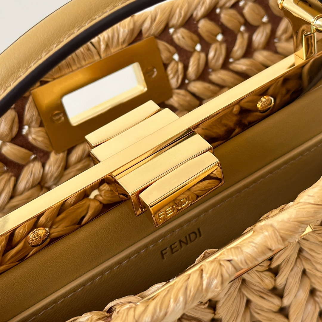 Fendi 8BN327 Peekaboo ISeeU Small Sand leather and interlaced fibre bag 80169M