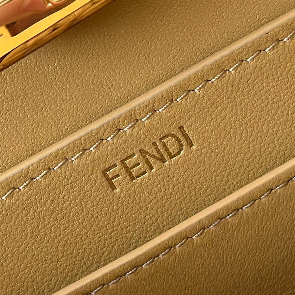 Fendi 8BN327 Peekaboo ISeeU Small Sand leather and interlaced fibre bag 80169M