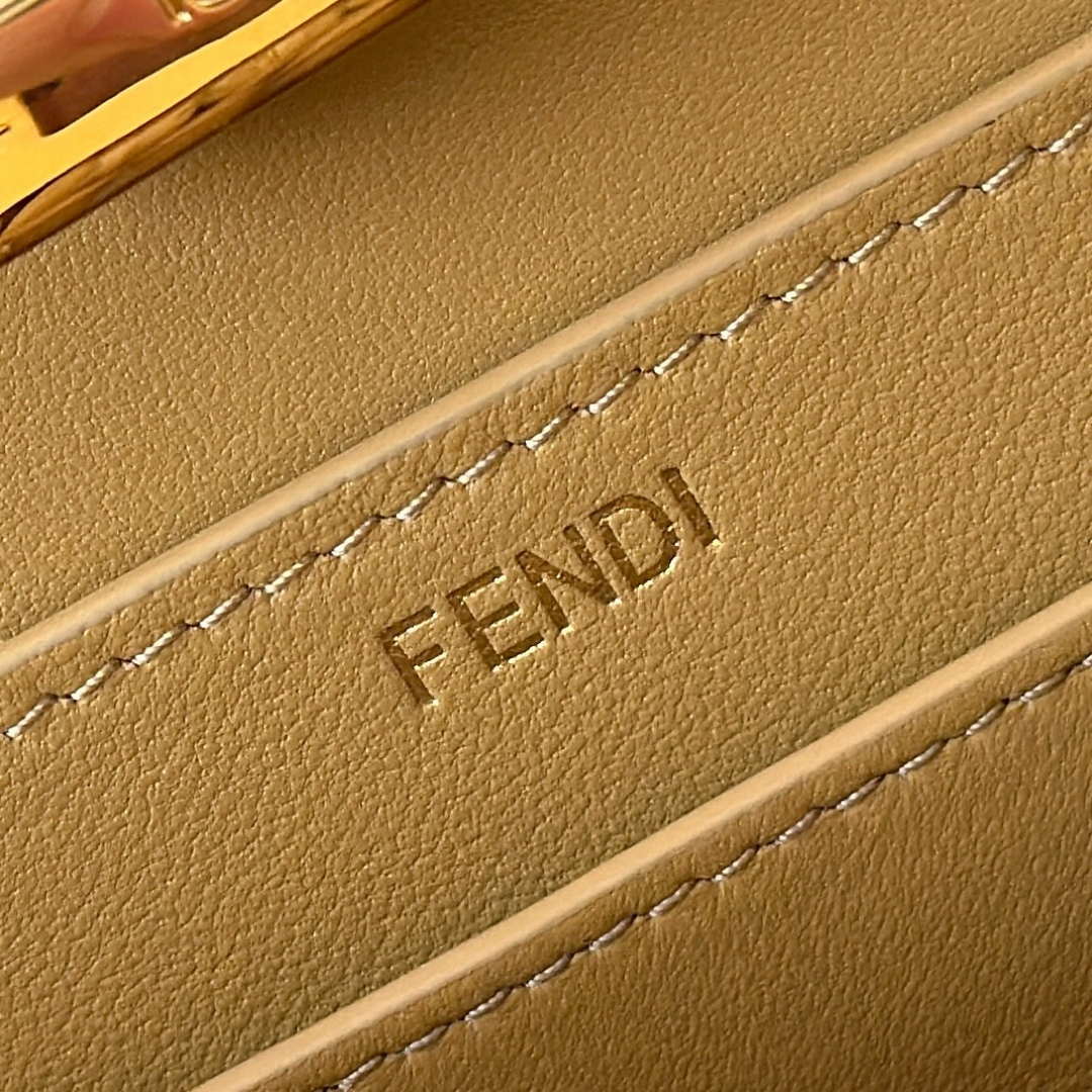 Fendi 8BN327 Peekaboo ISeeU Small Sand leather and interlaced fibre bag 80169M