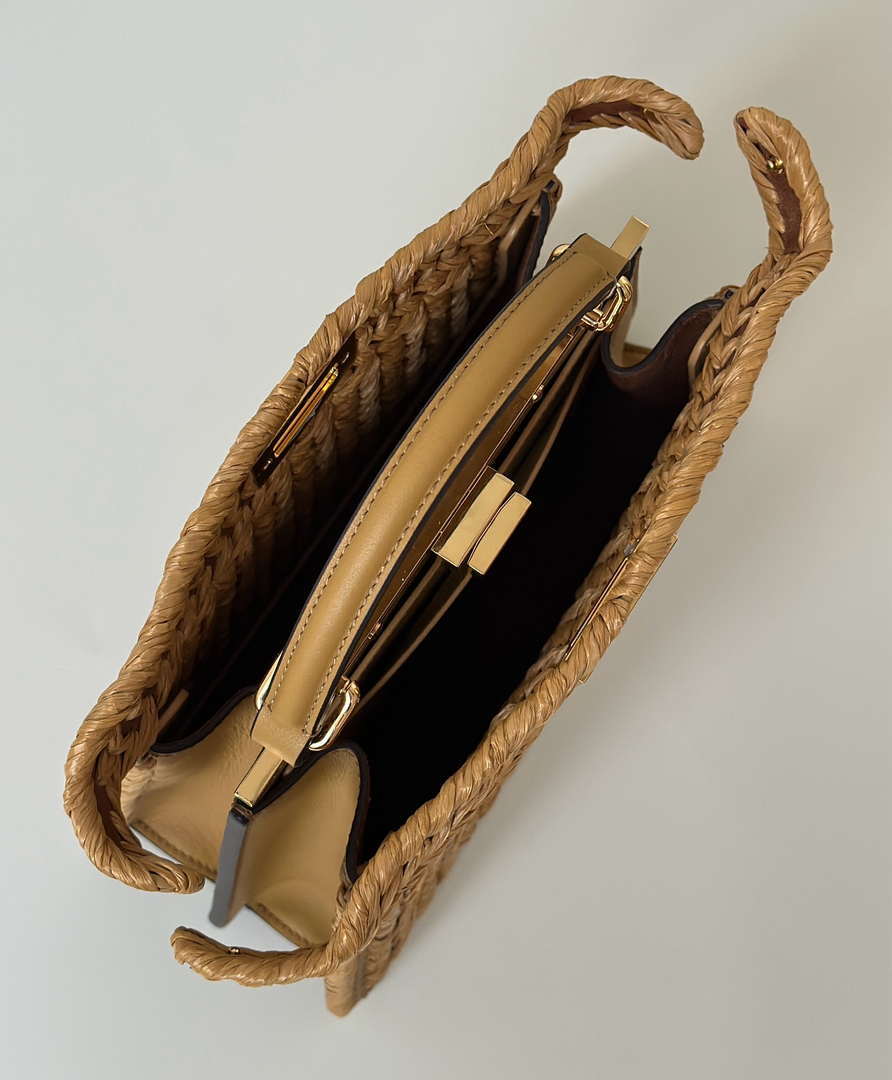 Fendi 8BN327 Peekaboo ISeeU Small Sand leather and interlaced fibre bag 80169M