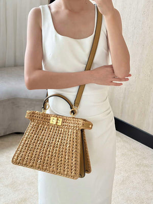 Fendi 8BN327 Peekaboo ISeeU Small Sand leather and interlaced fibre bag 80169M - Default Title - View 11