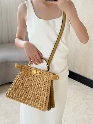 Fendi 8BN327 Peekaboo ISeeU Small Sand leather and interlaced fibre bag 80169M - Default Title - View 13
