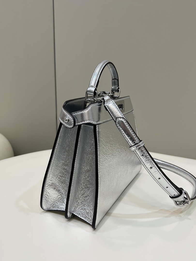 Fendi 8BN327 Peekaboo ISeeU Small Silver leather bag
