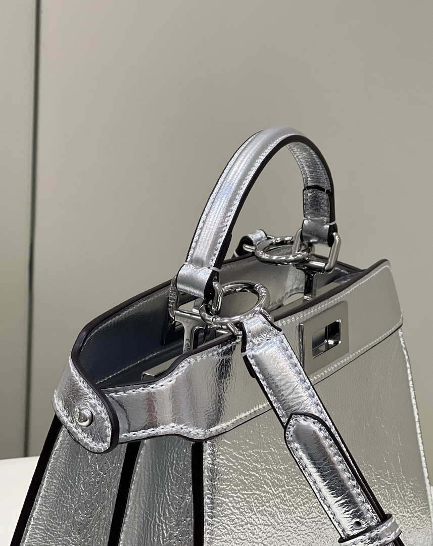 Fendi 8BN327 Peekaboo ISeeU Small Silver leather bag