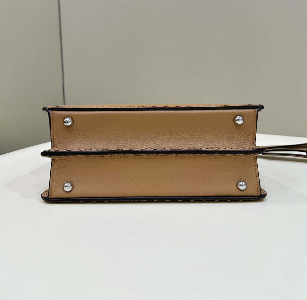 Fendi 8BN327 Peekaboo ISeeU Small Tan Selleria bag with 556 hand-sewn topstitches 80133Am