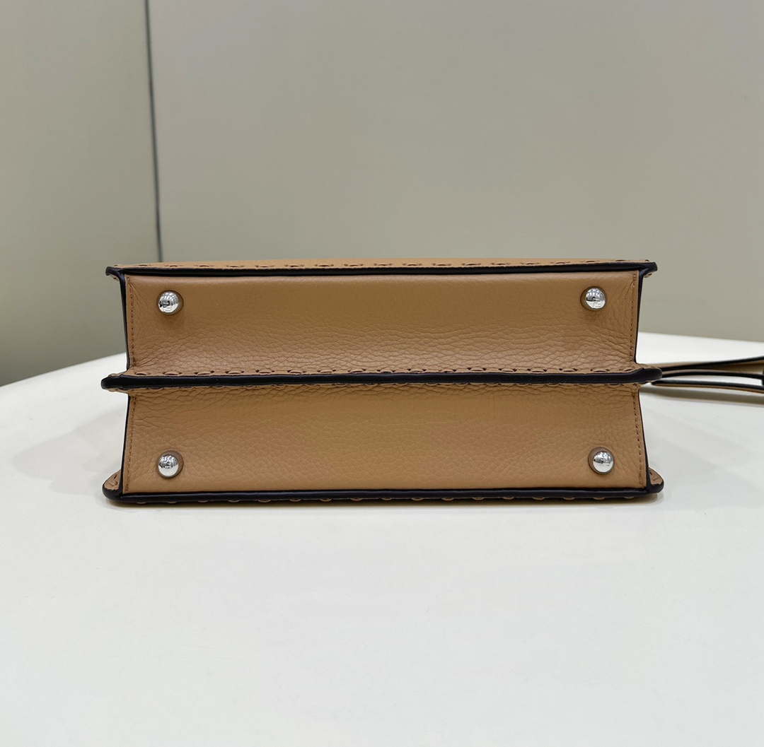 Fendi 8BN327 Peekaboo ISeeU Small Tan Selleria bag with 556 hand-sewn topstitches 80133Am