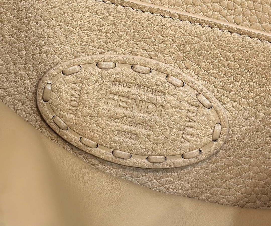 Fendi 8BN327 Peekaboo ISeeU Small Tan Selleria bag with 556 hand-sewn topstitches 80133Am