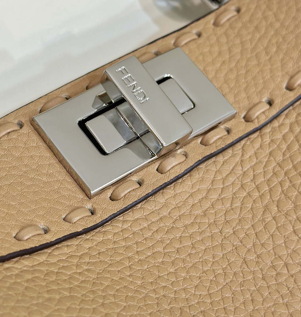Fendi 8BN327 Peekaboo ISeeU Small Tan Selleria bag with 556 hand-sewn topstitches 80133Am