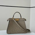 Fendi 8BN327 Peekaboo ISeeU Small Taupe Ostrich leather bag