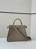 Fendi 8BN327 Peekaboo ISeeU Small Taupe Ostrich leather bag