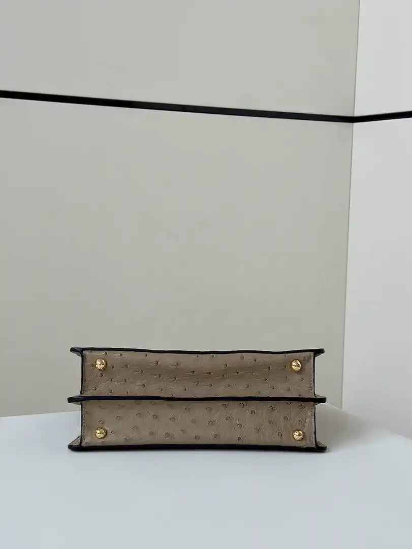 Fendi 8BN327 Peekaboo ISeeU Small Taupe Ostrich leather bag