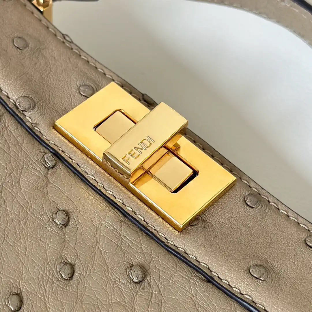 Fendi 8BN327 Peekaboo ISeeU Small Taupe Ostrich leather bag