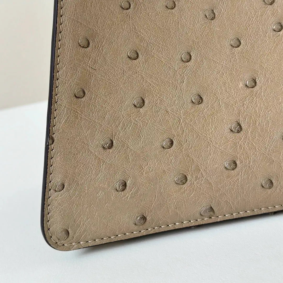 Fendi 8BN327 Peekaboo ISeeU Small Taupe Ostrich leather bag
