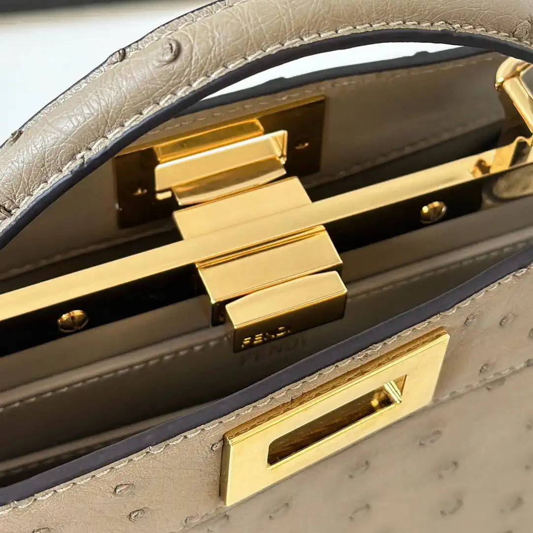 Fendi 8BN327 Peekaboo ISeeU Small Taupe Ostrich leather bag
