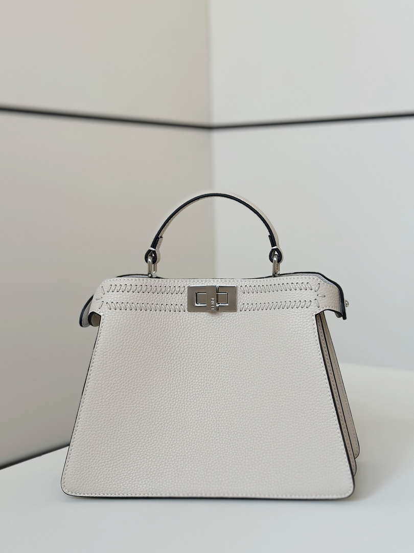 Fendi 8BN327 Peekaboo ISeeU Small White Hand-woven classic double F Logo
