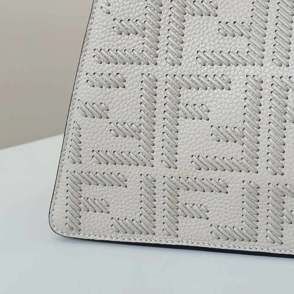 Fendi 8BN327 Peekaboo ISeeU Small White Hand-woven classic double F Logo