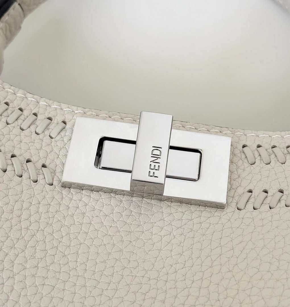Fendi 8BN327 Peekaboo ISeeU Small White Hand-woven classic double F Logo